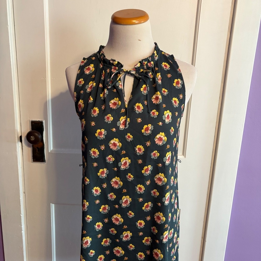 LOFT Petites Floral Print Sleeveless Shift Dress Ruffle Neckline‎ Petite  XSP - Picture 3 of 9